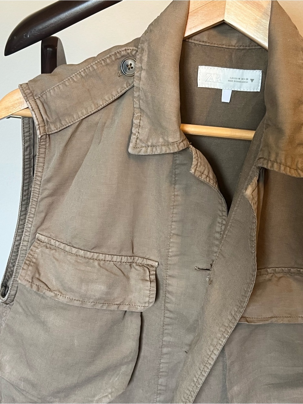 Zara Tan Safari Cargo Buttoned Mini Dress. Waist Drawstring. - Picture 6 of 12